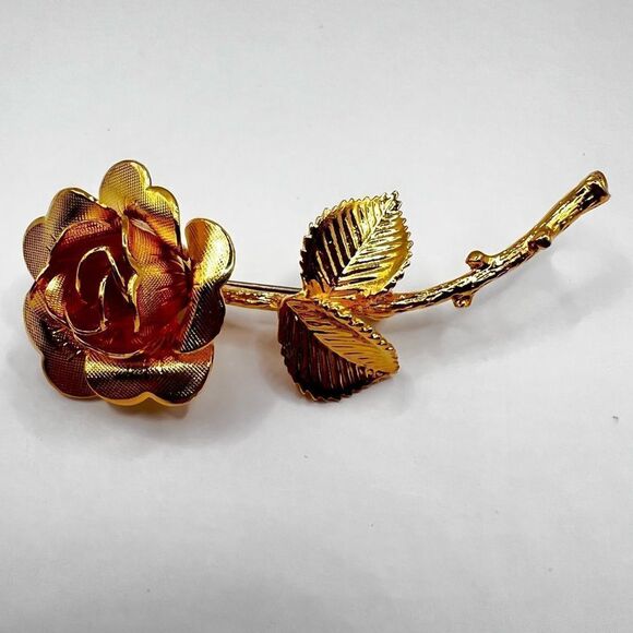 GOLDEN ROSE BROOCH VINTAGE 1960’s - Picture 2 of 4